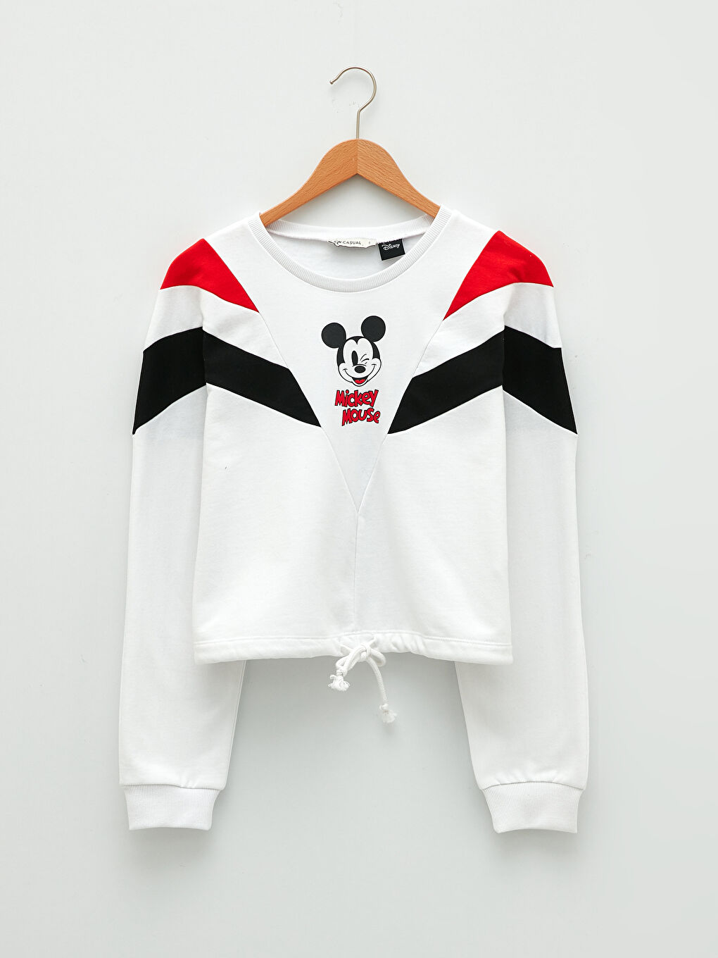 Beyaz Bisiklet Yaka Mickey Mouse Baskılı Uzun Kollu Kadın Sweatshirt-5