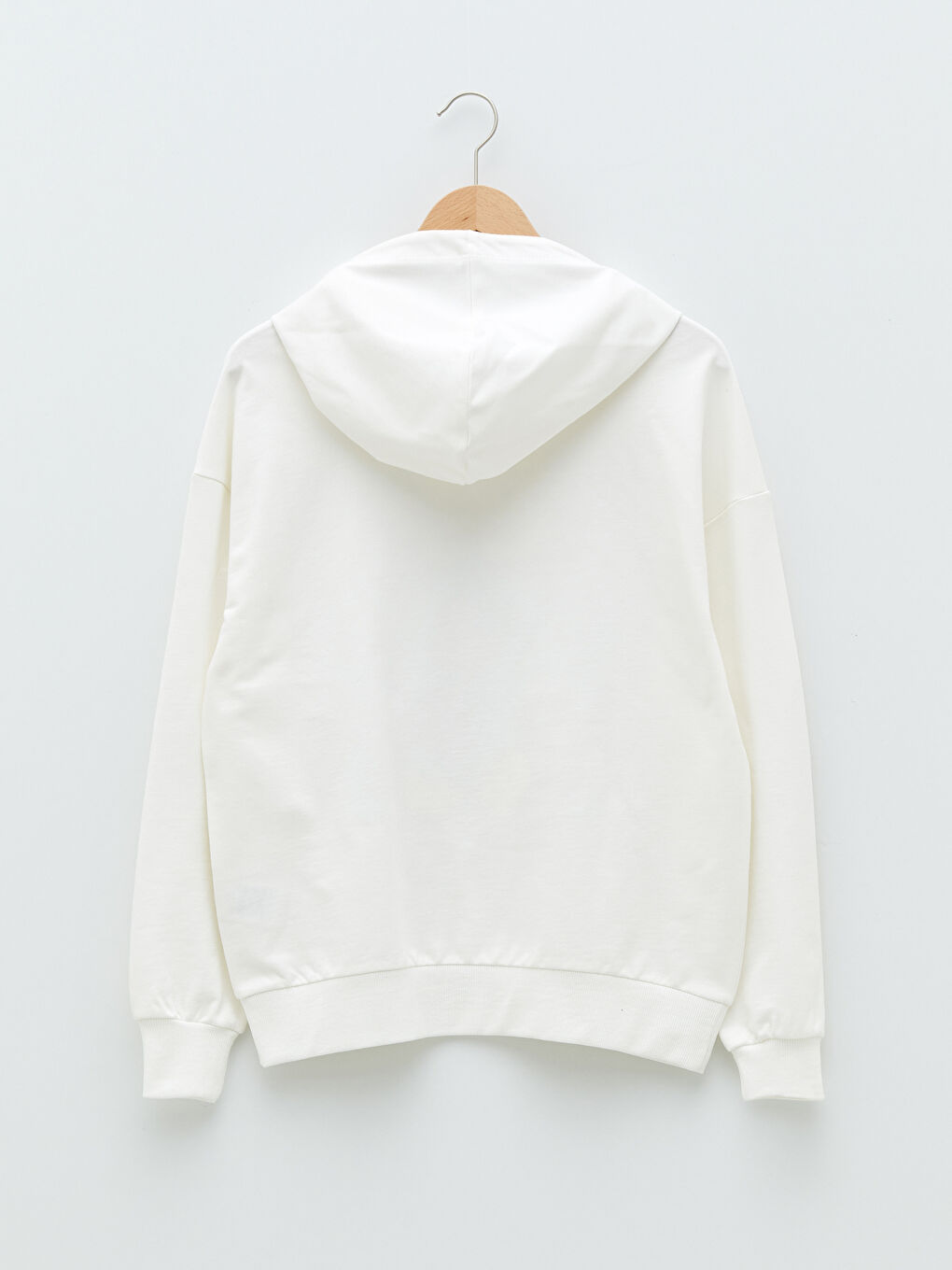 Ekru Kapüşonlu Mickey Mouse Baskılı Uzun Kollu Kadın Sweatshirt-6