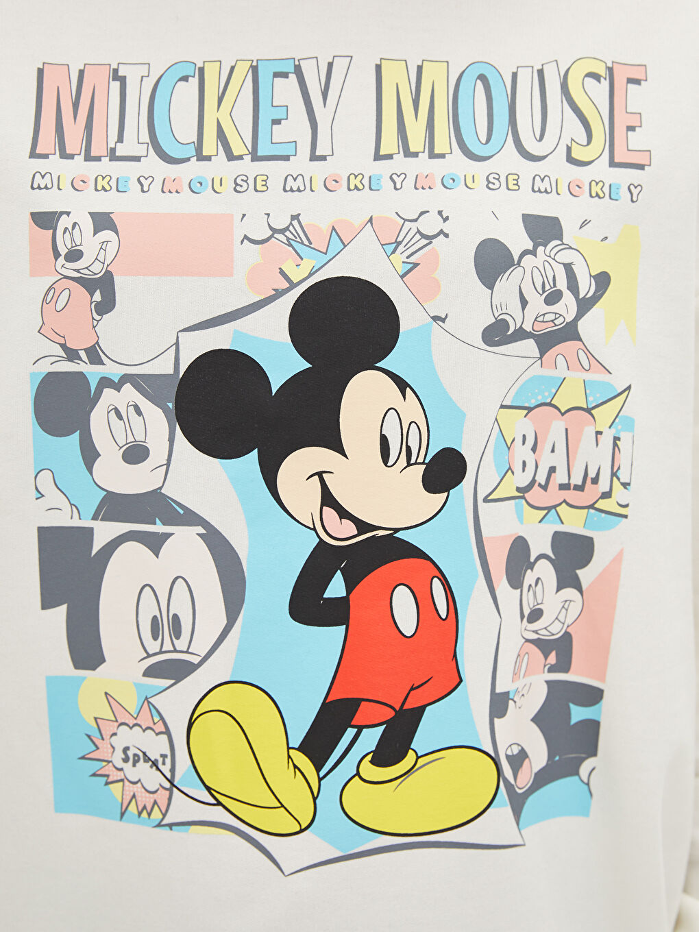 Ekru Kapüşonlu Mickey Mouse Baskılı Uzun Kollu Kadın Sweatshirt-3