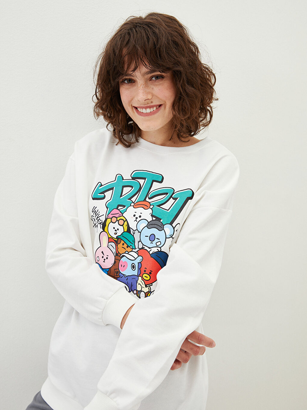 Hanorac cu Guler Rotund Imprimat cu Mânecă Lungă pentru Femei-1