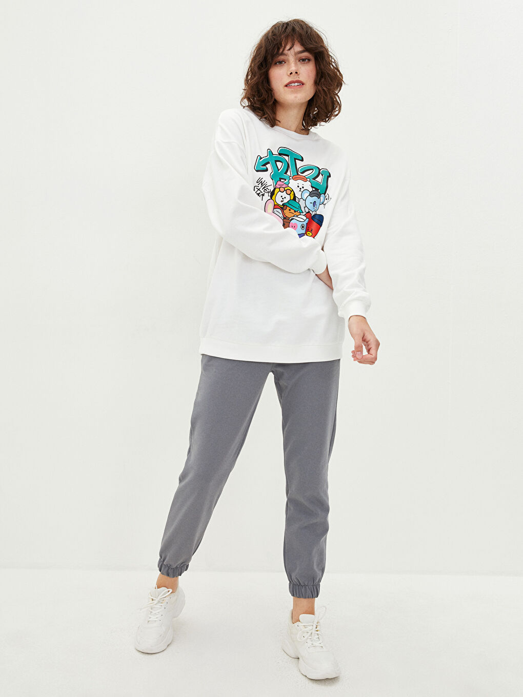 Hanorac cu Guler Rotund Imprimat cu Mânecă Lungă pentru Femei-2