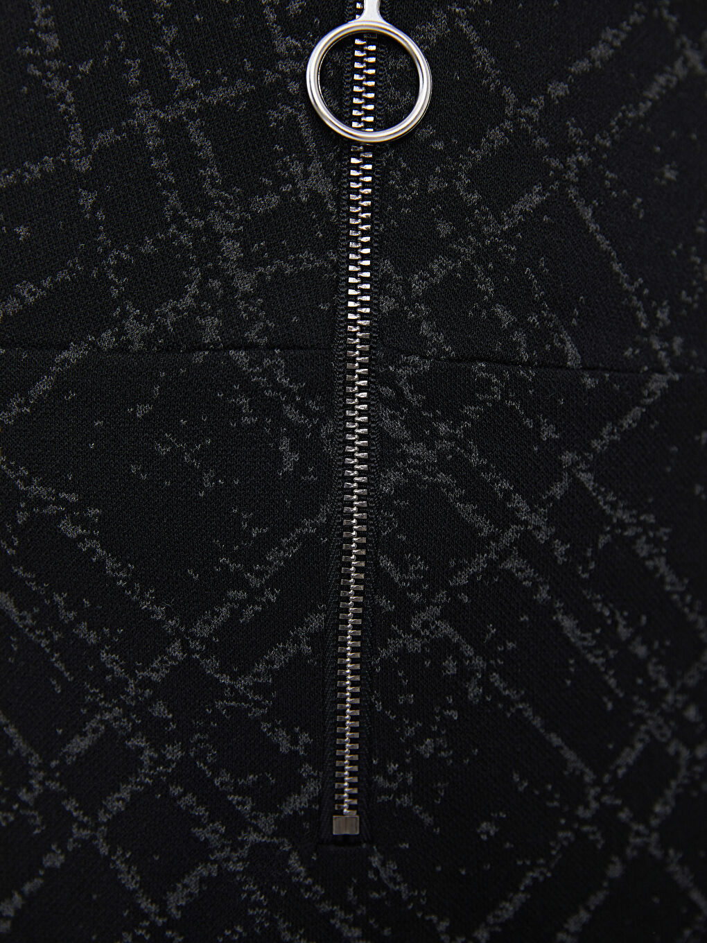 Antrasit Önden Fermuarlı Desenli A Kesim Ponte Kumaş Kadın Etek-2