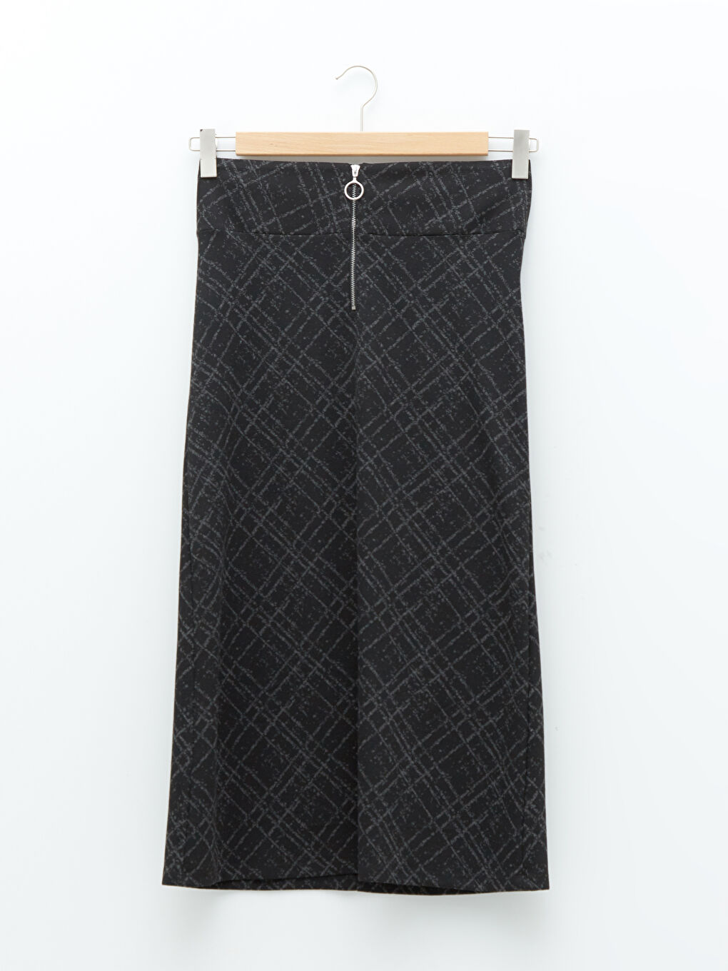 Antrasit Önden Fermuarlı Desenli A Kesim Ponte Kumaş Kadın Etek-6