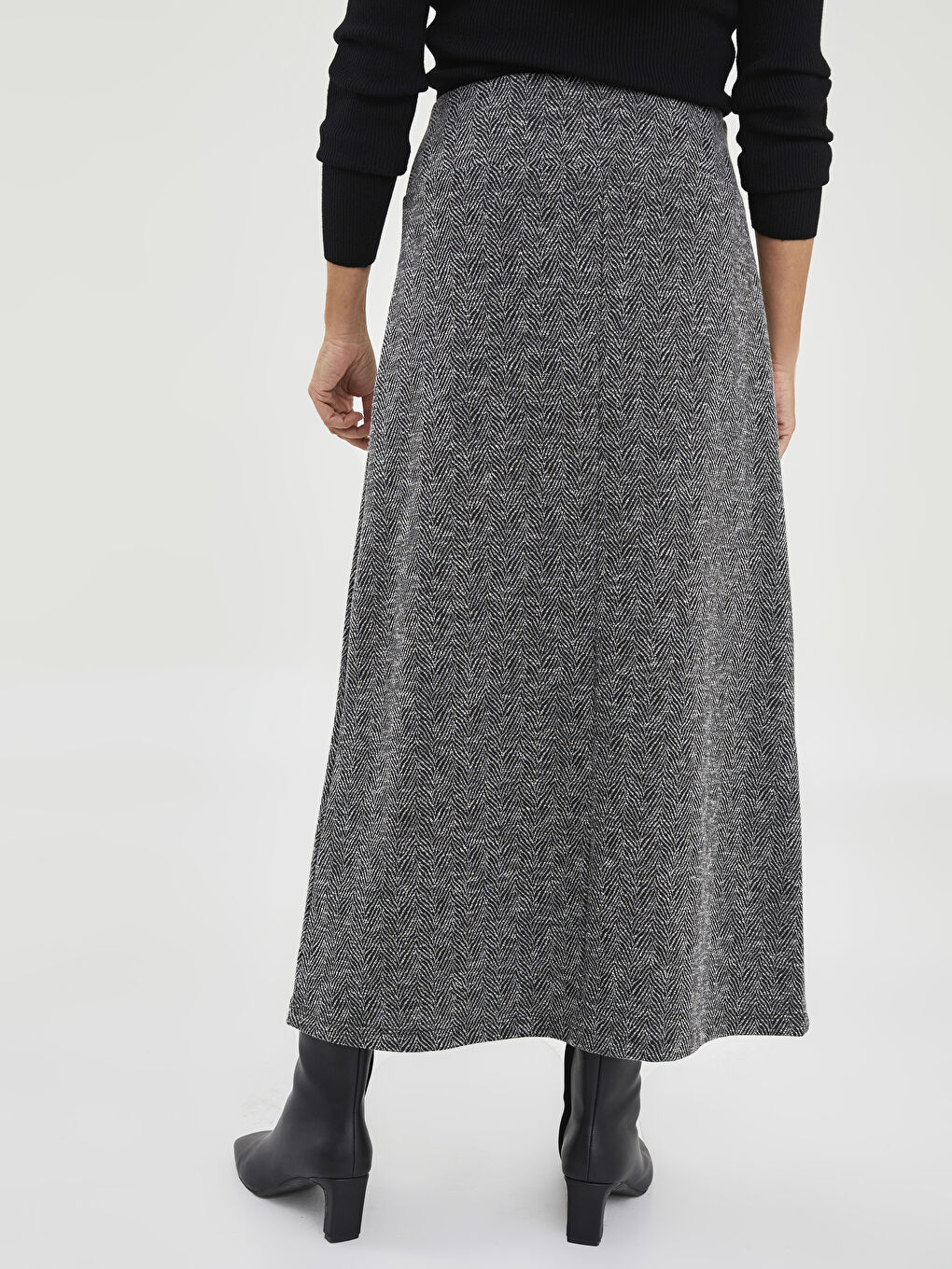 Front Zipper Patterned A Cut Ponte Fabric Women's Skirt-4