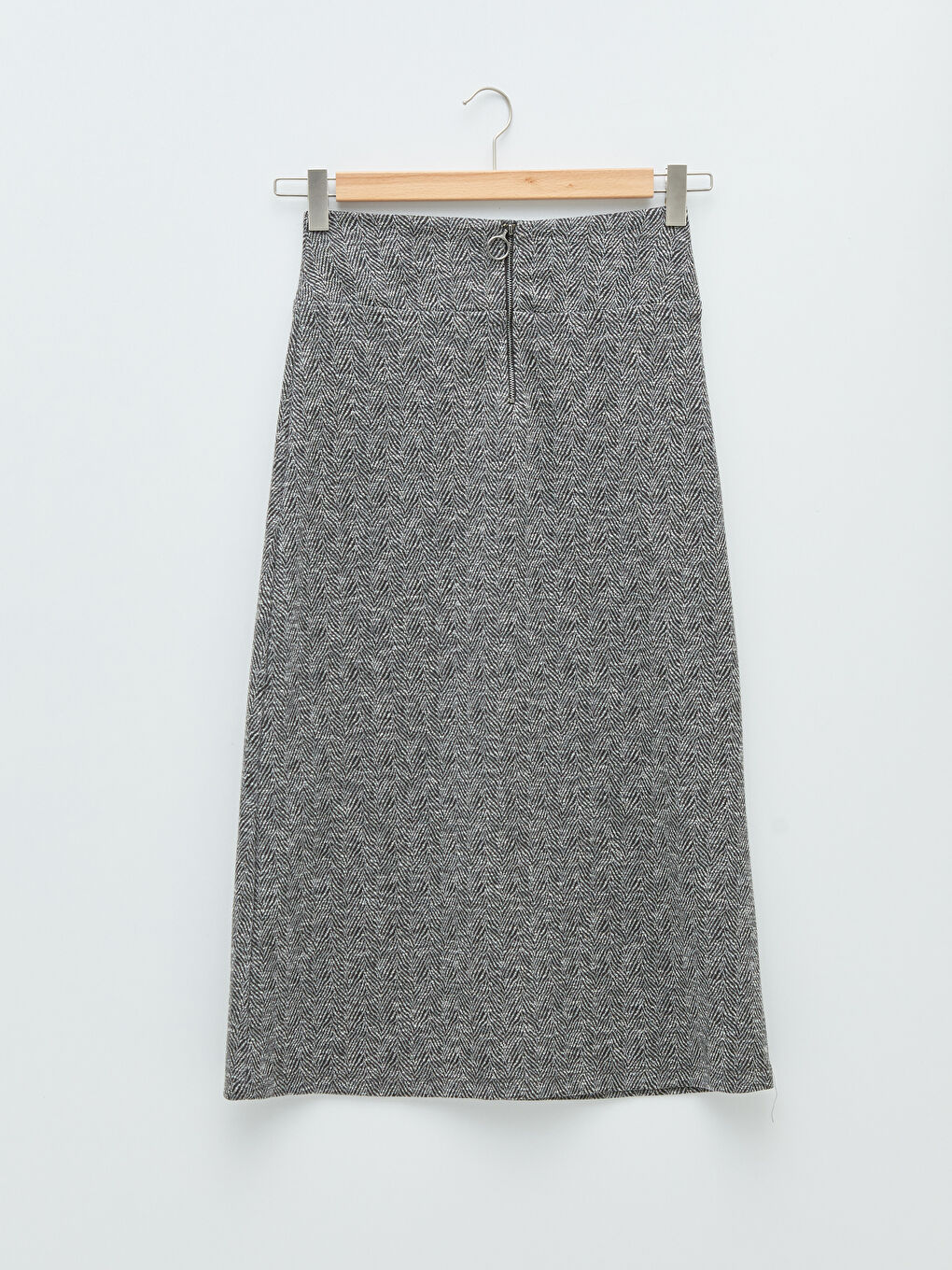 Front Zipper Patterned A Cut Ponte Fabric Women's Skirt-5