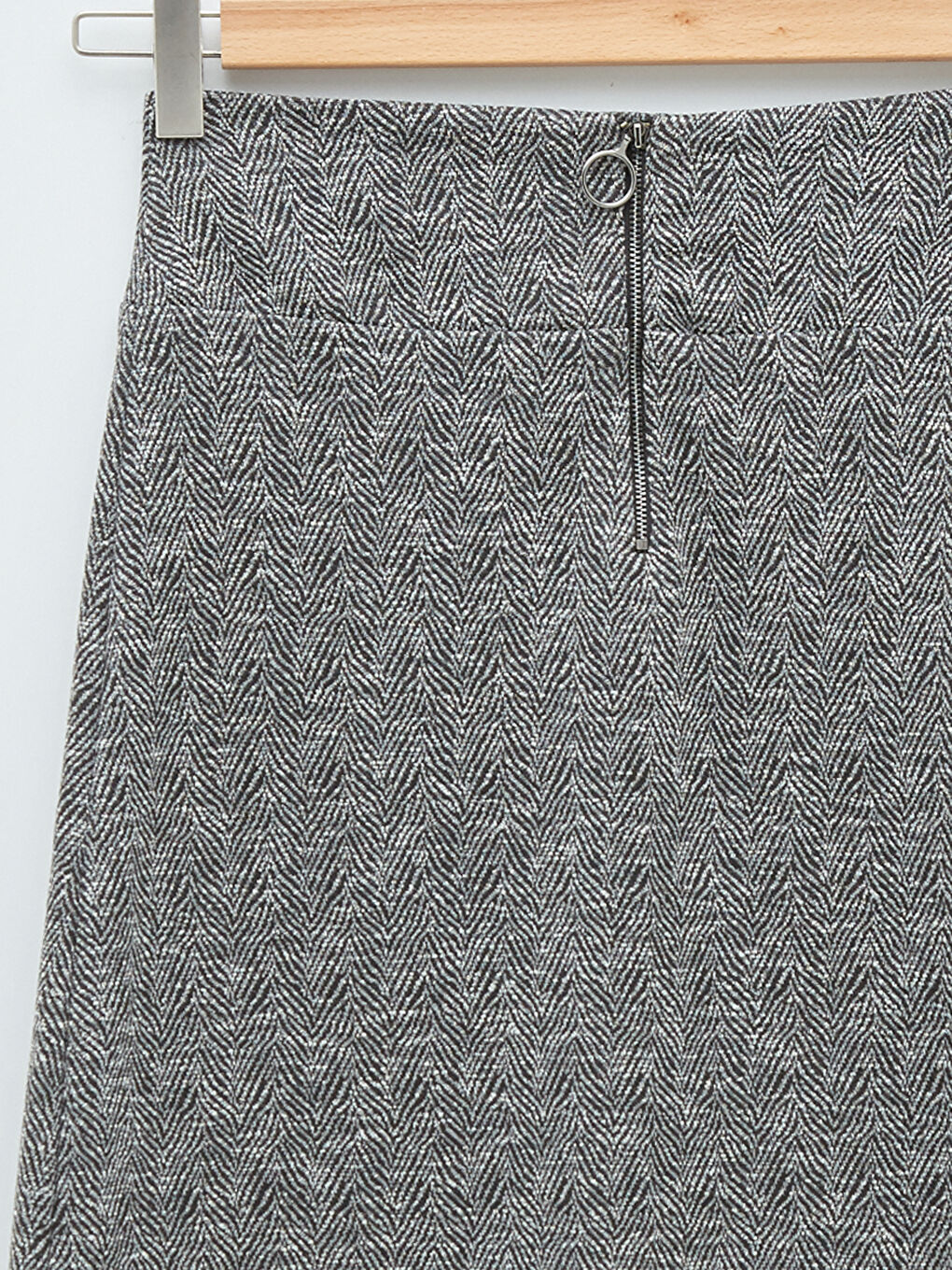 Front Zipper Patterned A Cut Ponte Fabric Women's Skirt-7