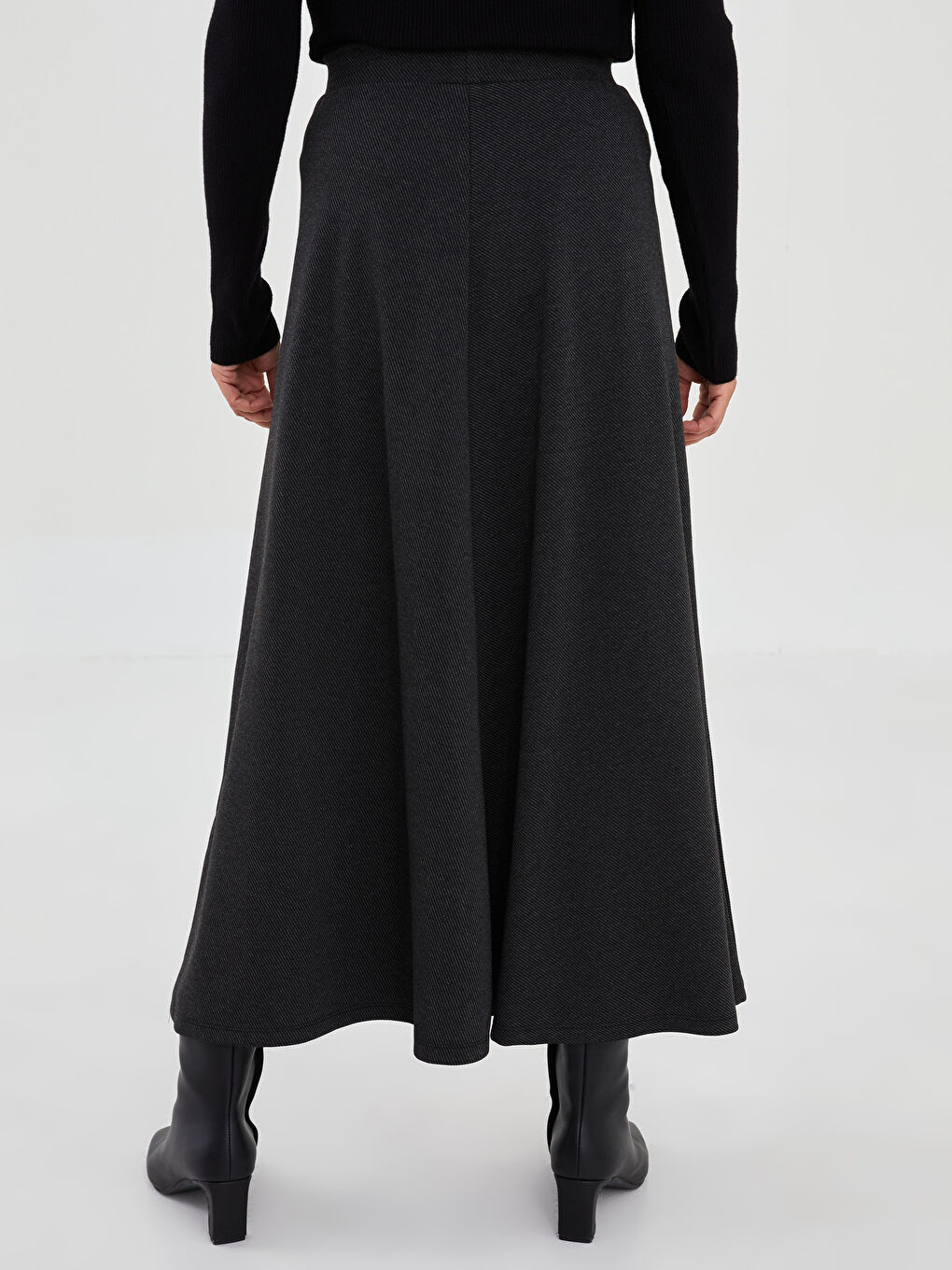 Antrasit Beli Lastikli A Kesim Düz Ponte Kumaş Kadın Etek-3
