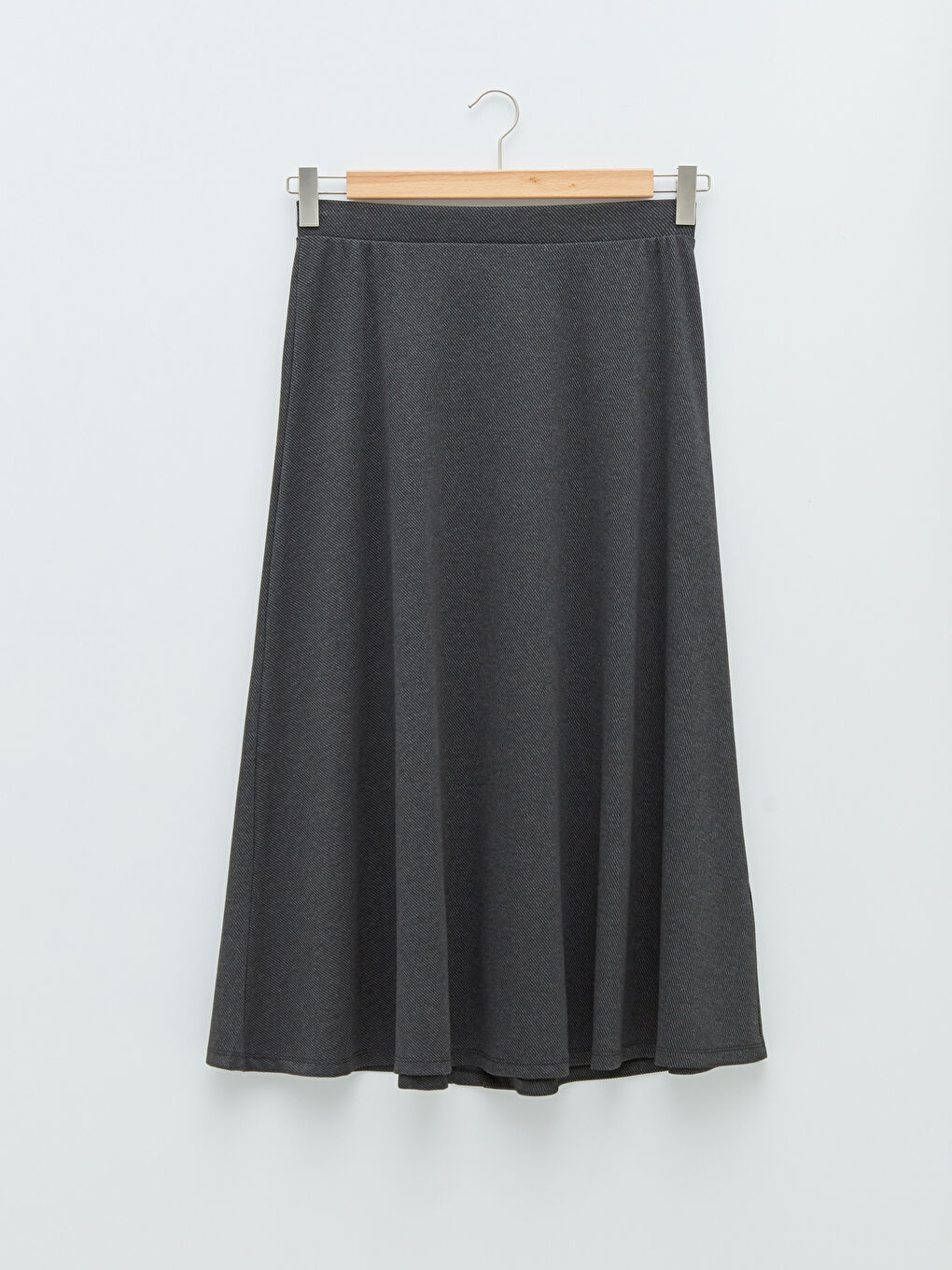 Antrasit Beli Lastikli A Kesim Düz Ponte Kumaş Kadın Etek-4