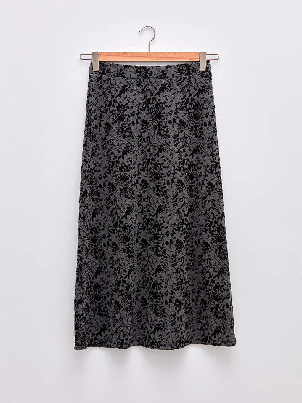 Siyah Beli Lastikli Desenli A Kesim Ponte Kumaş Kadın Etek-5