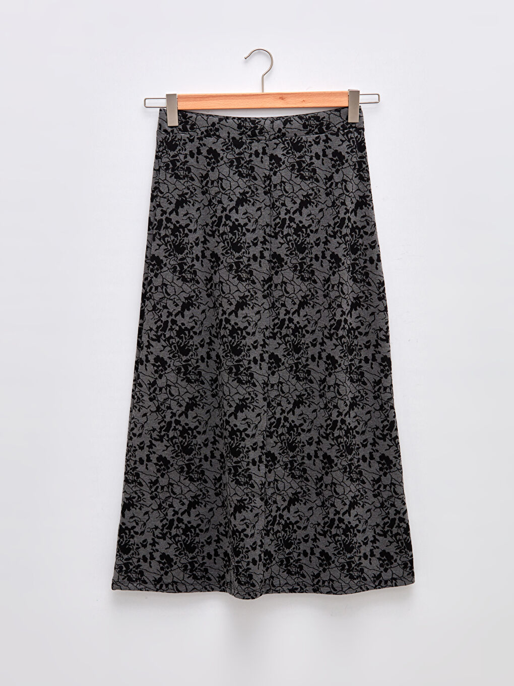 Siyah Beli Lastikli Desenli A Kesim Ponte Kumaş Kadın Etek-6