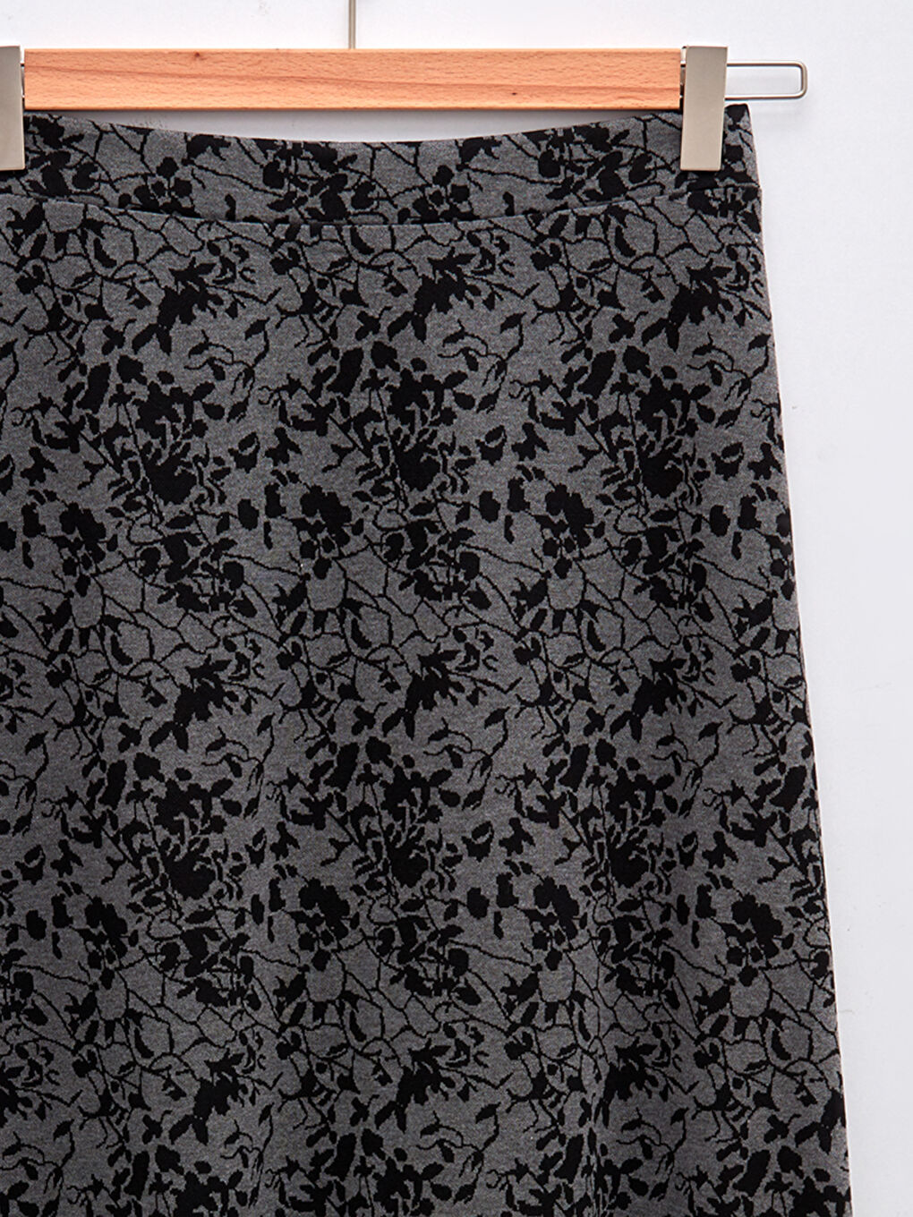 Siyah Beli Lastikli Desenli A Kesim Ponte Kumaş Kadın Etek-7