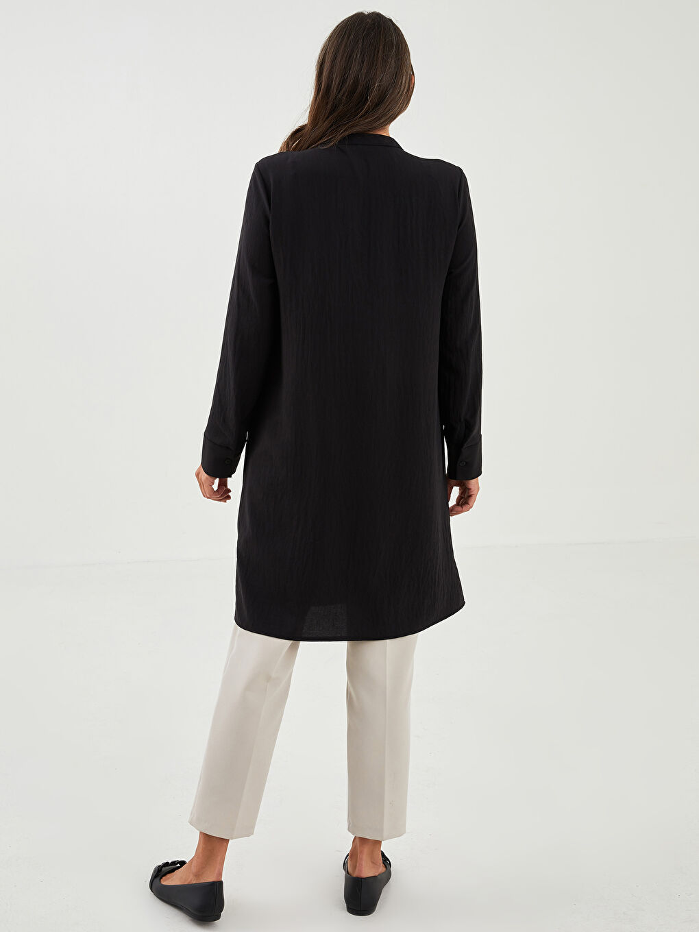 Туника от шифон с дълъг ръкав и яка тип дядо за жени-4