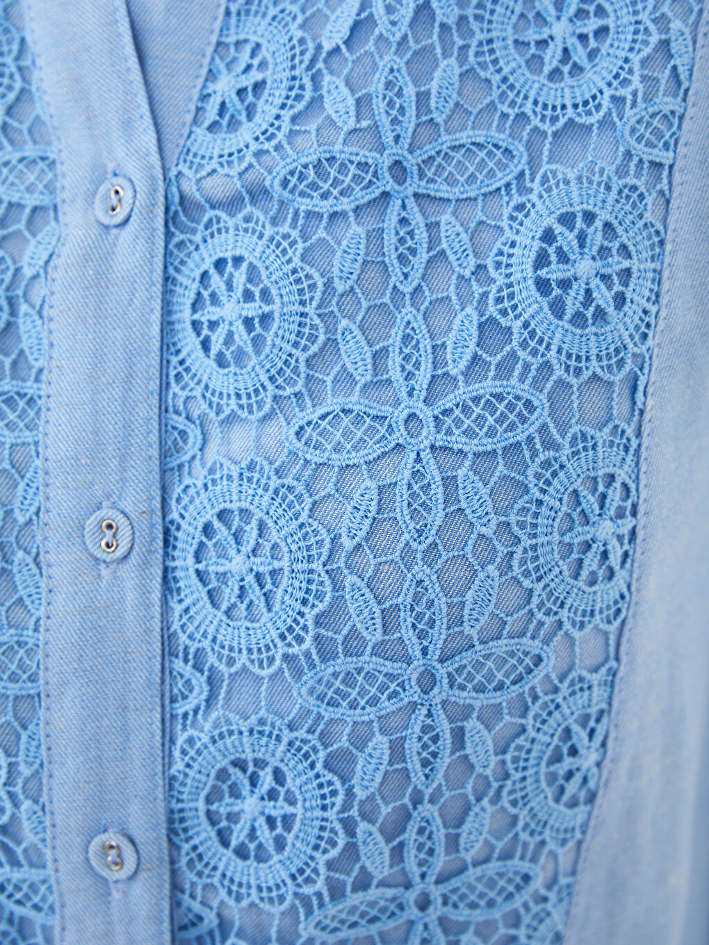 Henley Neckline Embroidered Long Sleeve Gabardine Fabric Women's Tunic-2