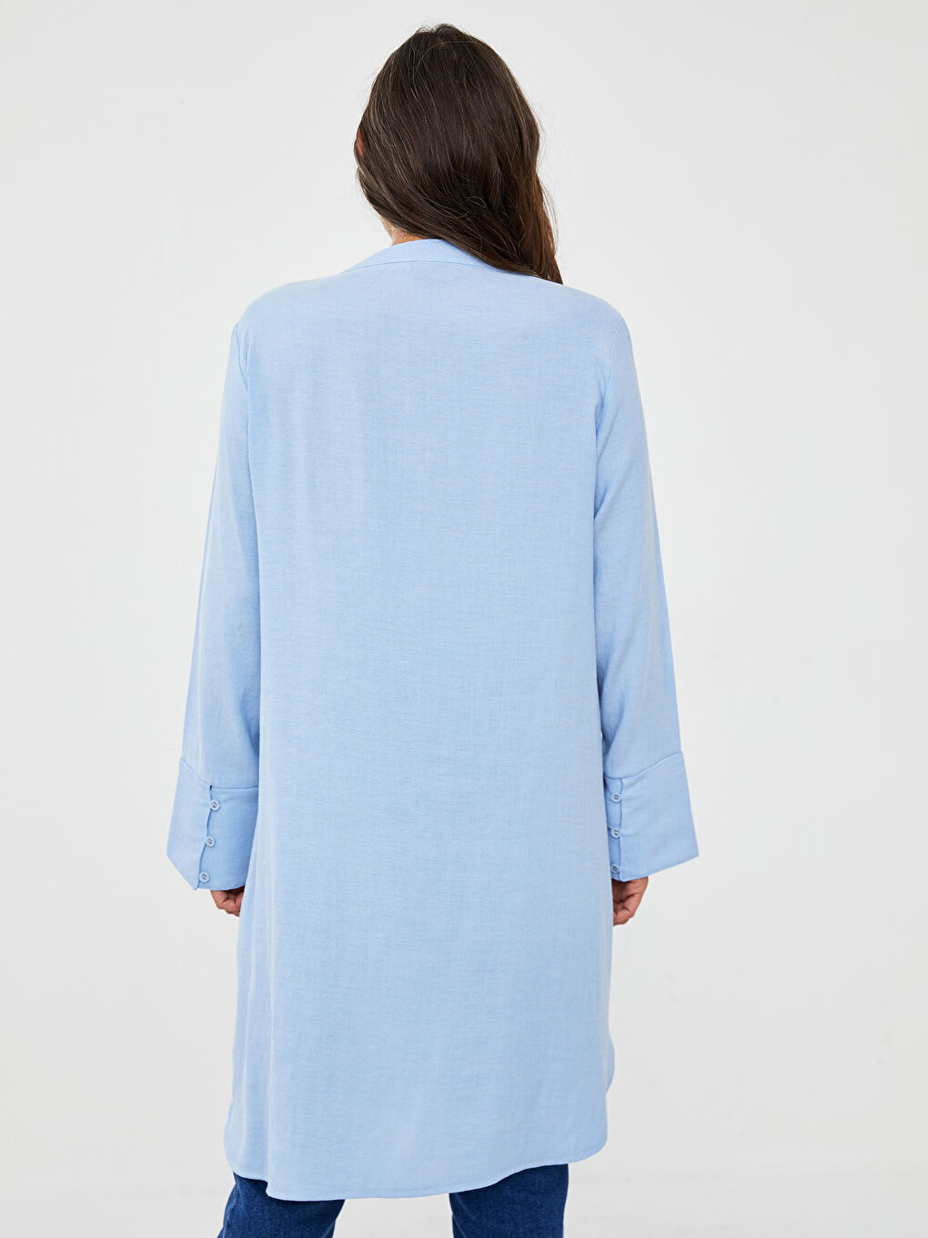 Henley Neckline Embroidered Long Sleeve Gabardine Fabric Women's Tunic-3