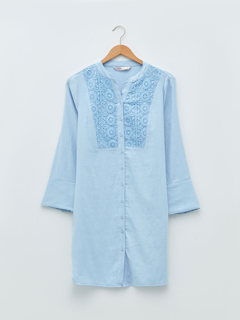 Henley Neckline Embroidered Long Sleeve Gabardine Fabric Women's Tunic-4