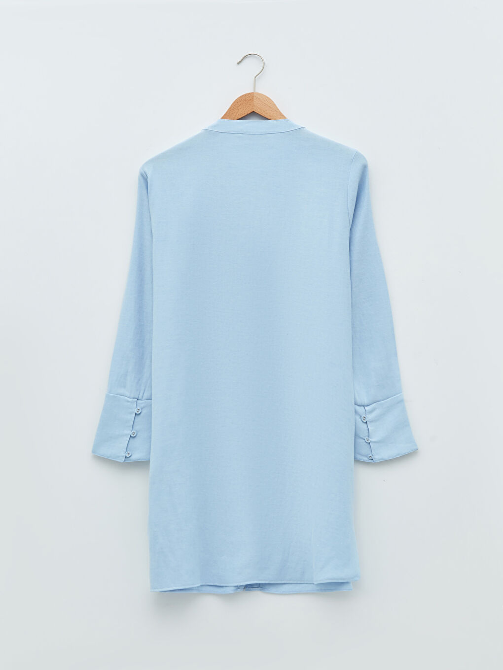 Henley Neckline Embroidered Long Sleeve Gabardine Fabric Women's Tunic-5