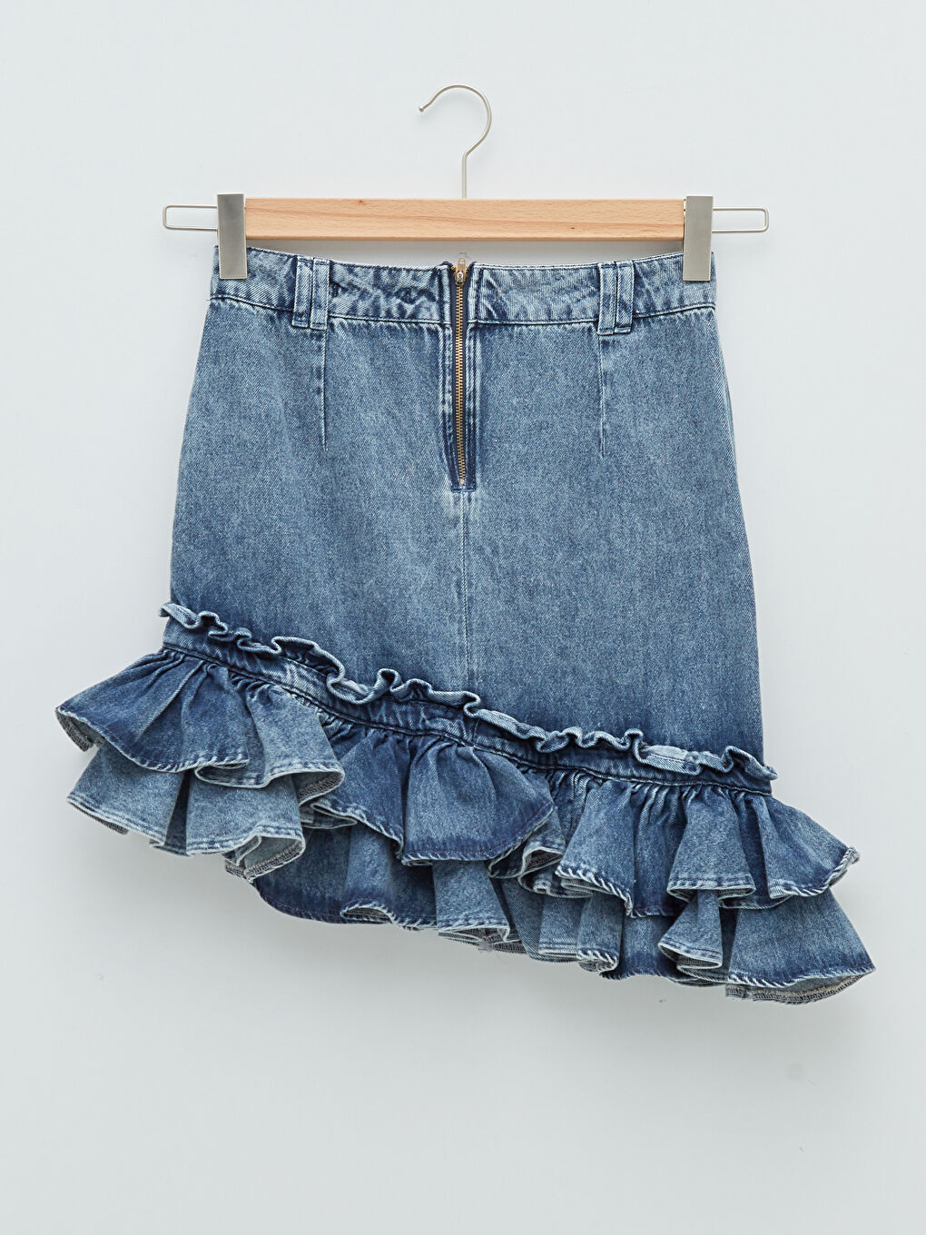 Standard Fit Ruffle Detailed Women's Rodeo Jean Skirt-5