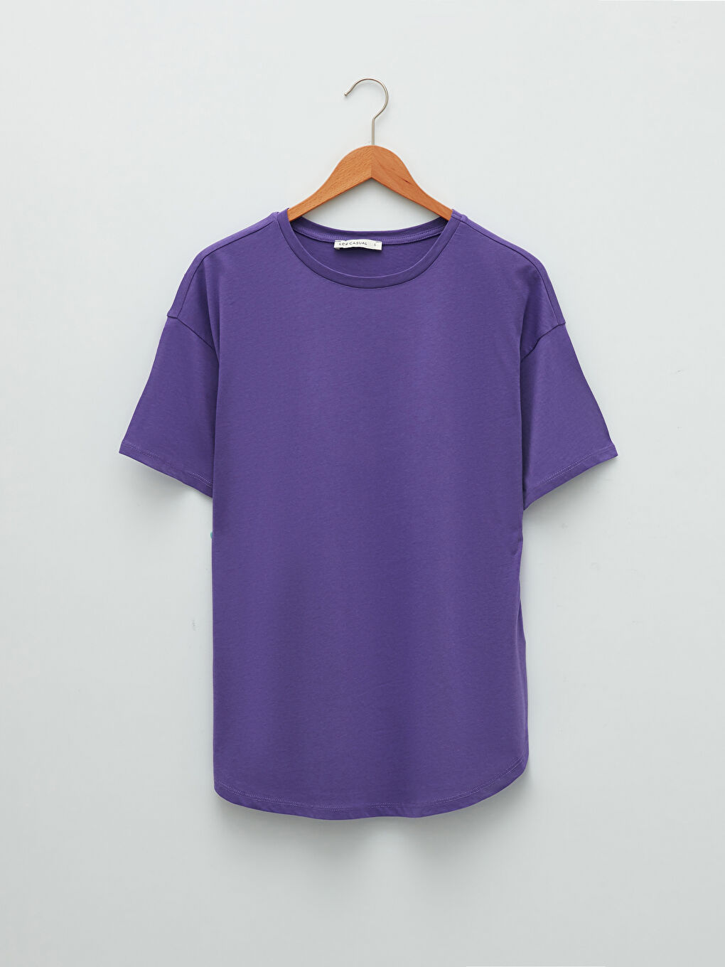 Mor Bisiklet Yaka Düz Kısa Kollu Kadın Tişört-6