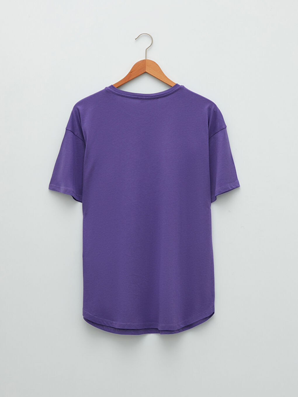 Mor Bisiklet Yaka Düz Kısa Kollu Kadın Tişört-7