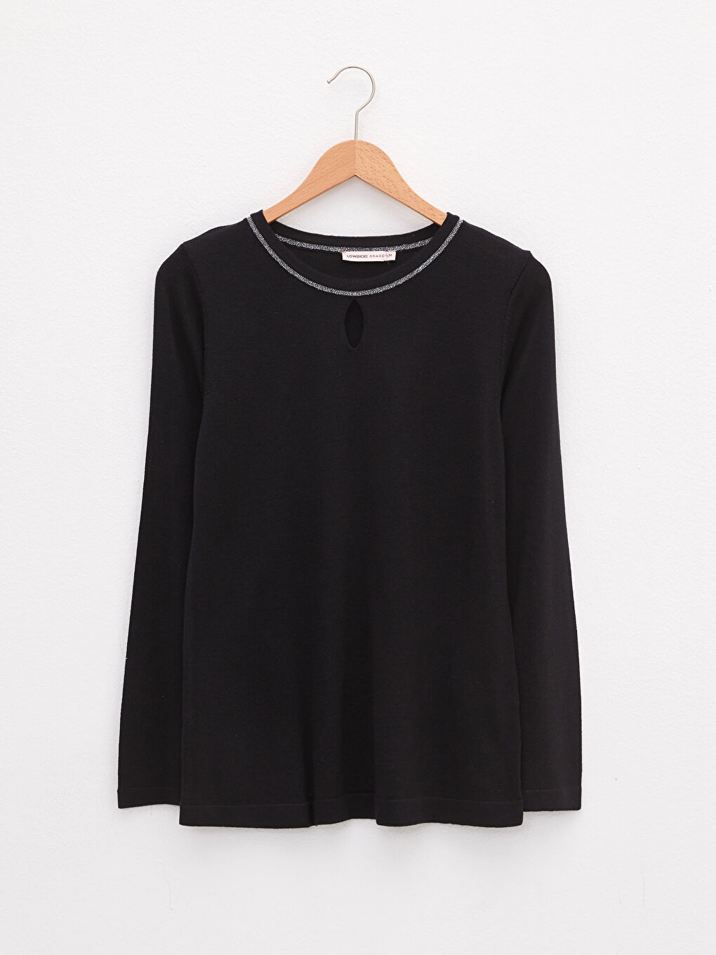 Свитер из трикотажа с длинным рукавом и полосатой отделкой, круглый вырез, для женщин-5