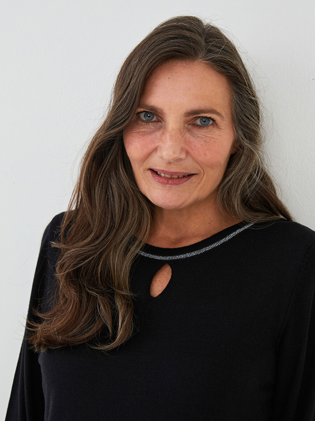 Свитер из трикотажа с длинным рукавом и полосатой отделкой, круглый вырез, для женщин-1