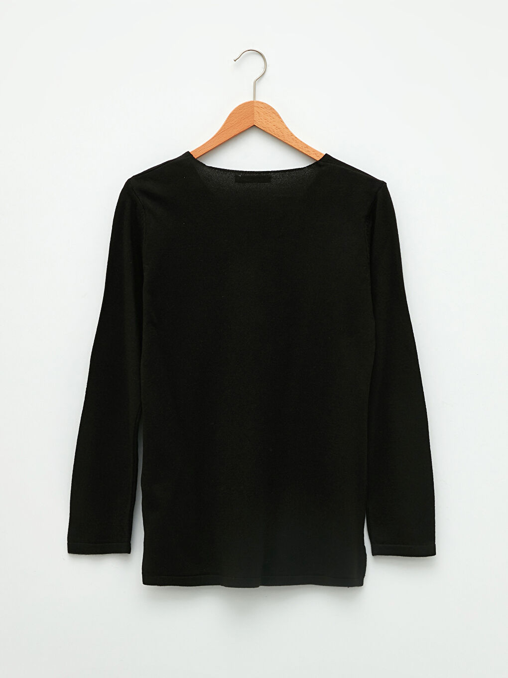 Siyah V Yaka Kendinden Desenli Uzun Kollu Kadın Triko Kazak-6