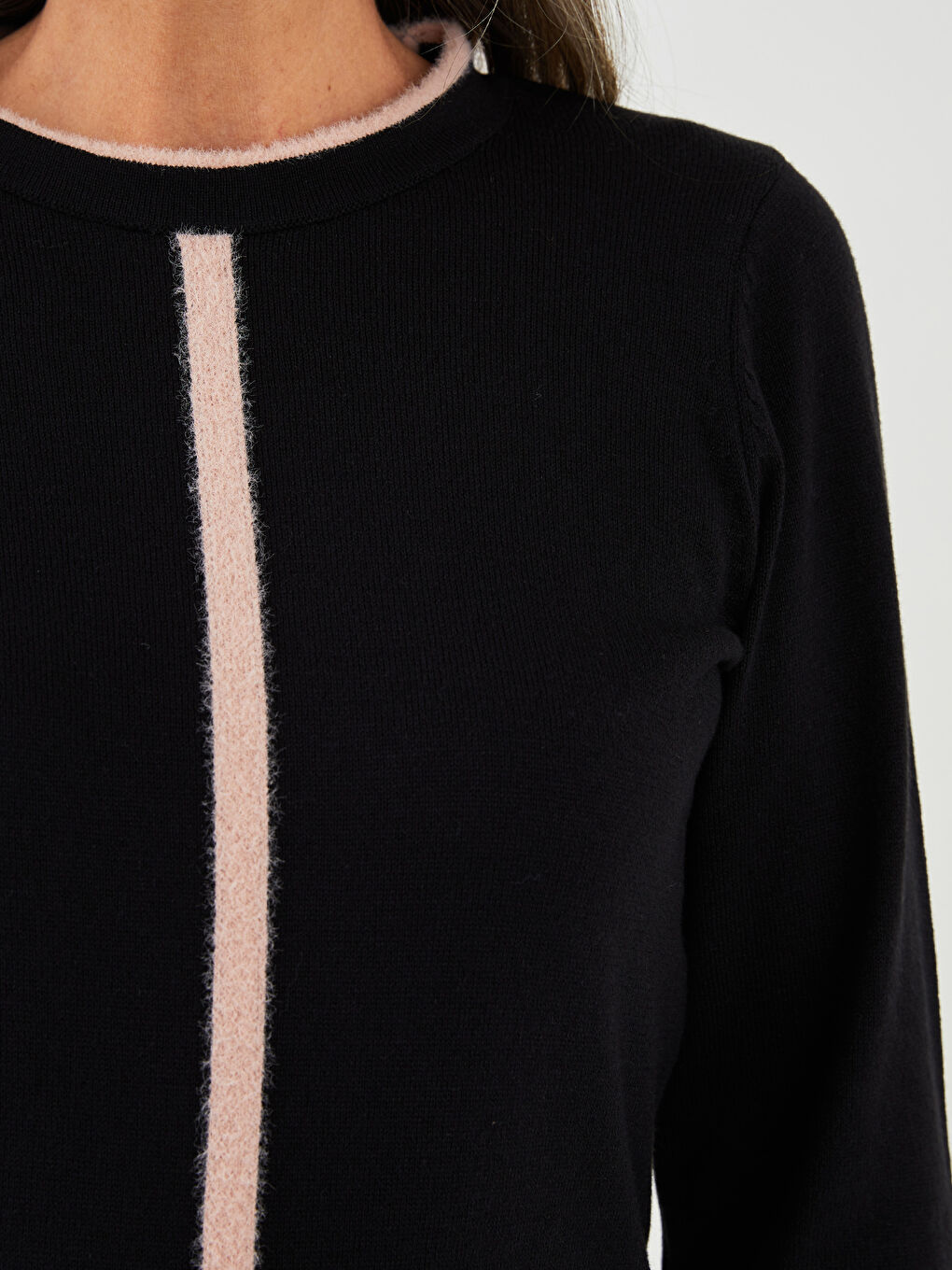 سترة تريكو بياقة دائرية كم طويل منقوشة للسيدات-3