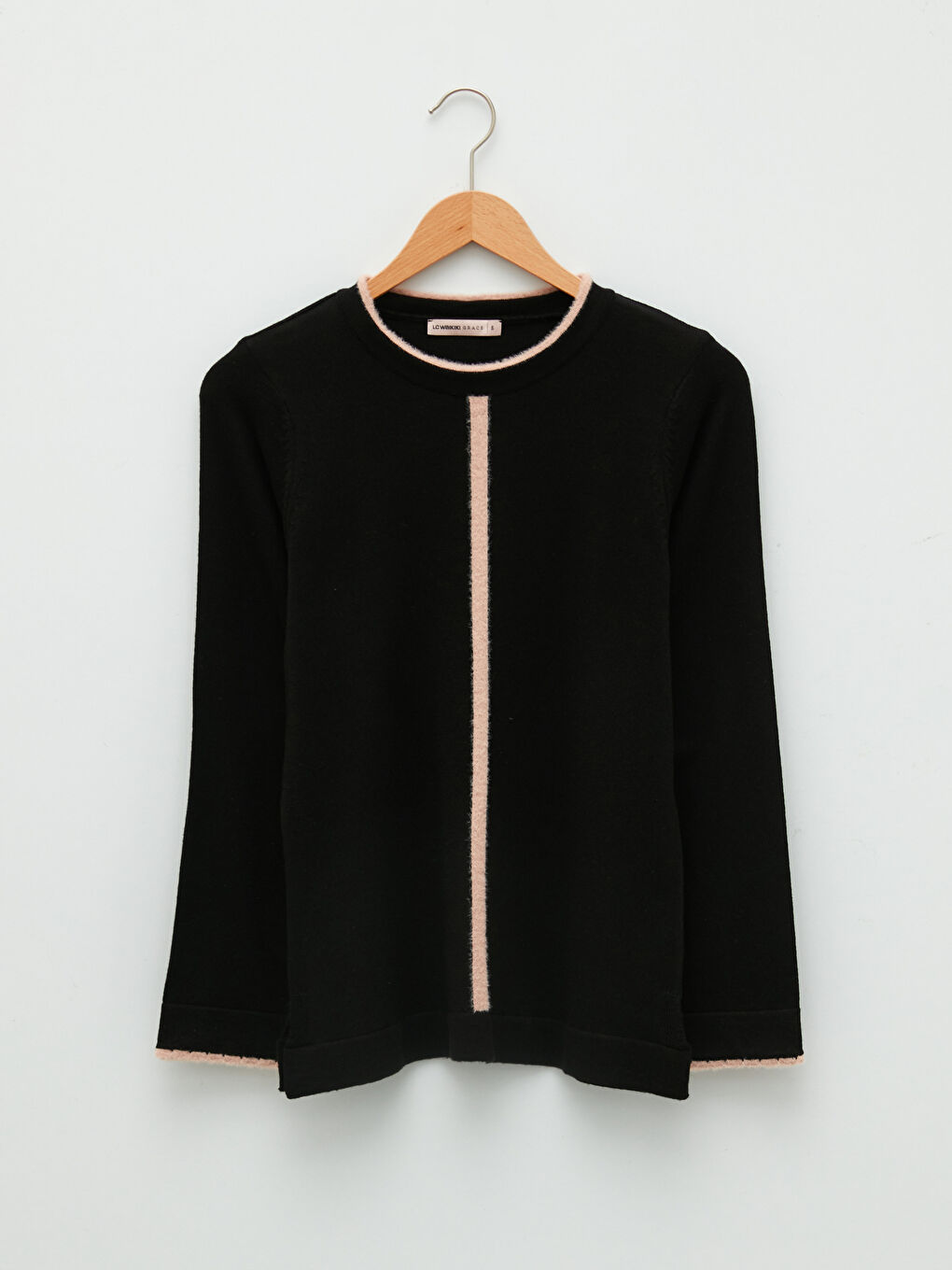 سترة تريكو بياقة دائرية كم طويل منقوشة للسيدات-5