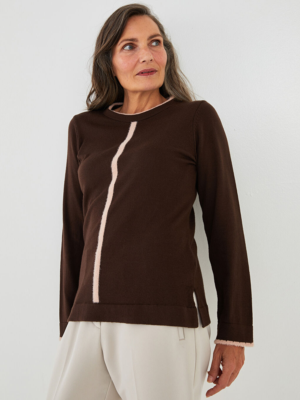 LCW Grace Crew Neck Patterned Long Sleeve Women's Knitwear Sweater -W1IH34Z8-RU0