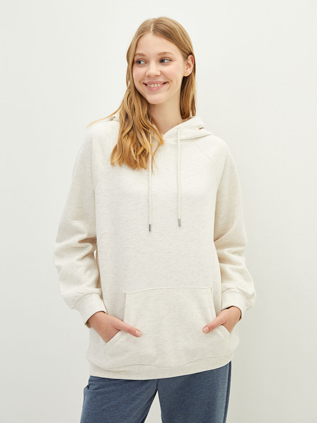 Bej Kadın Kalın Hoodie