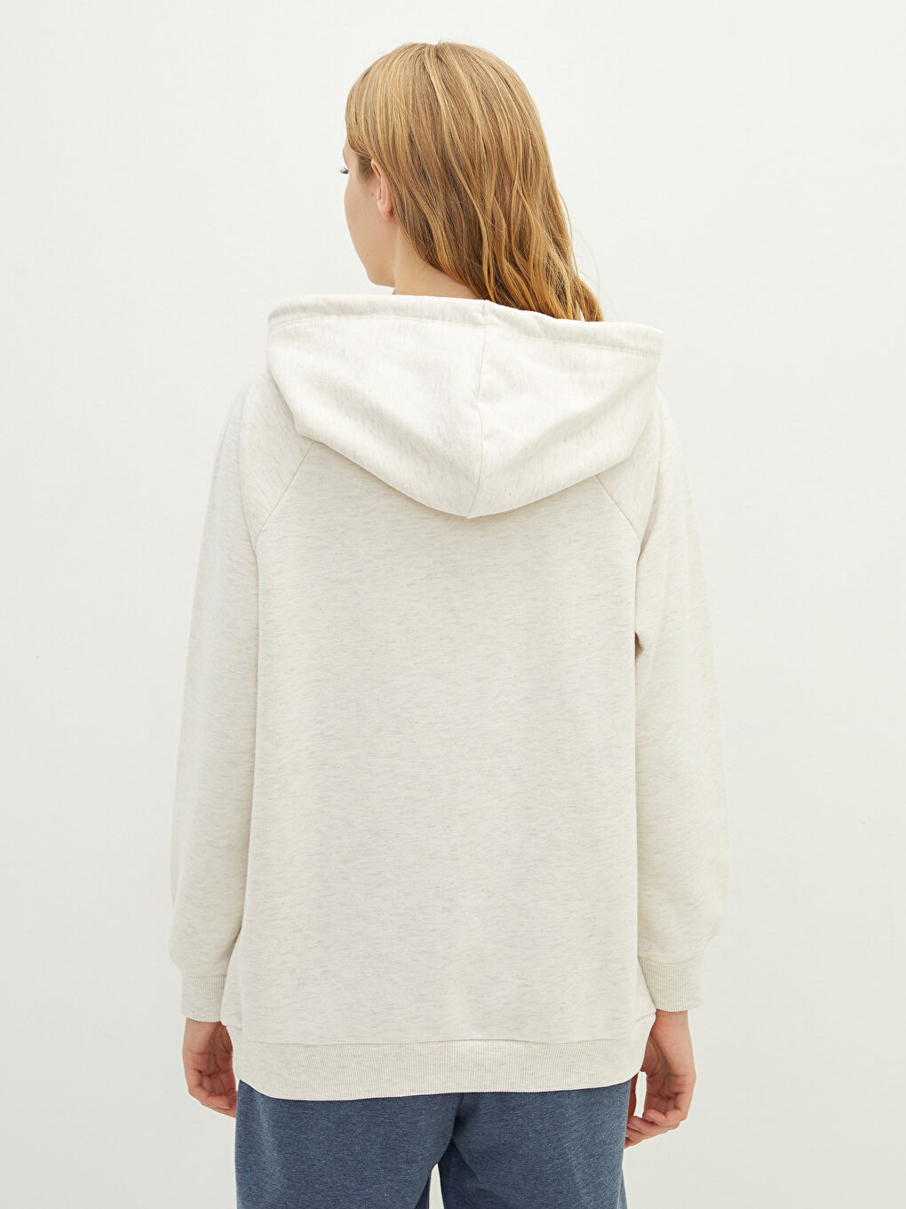 Bej Kadın Kalın Hoodie-3