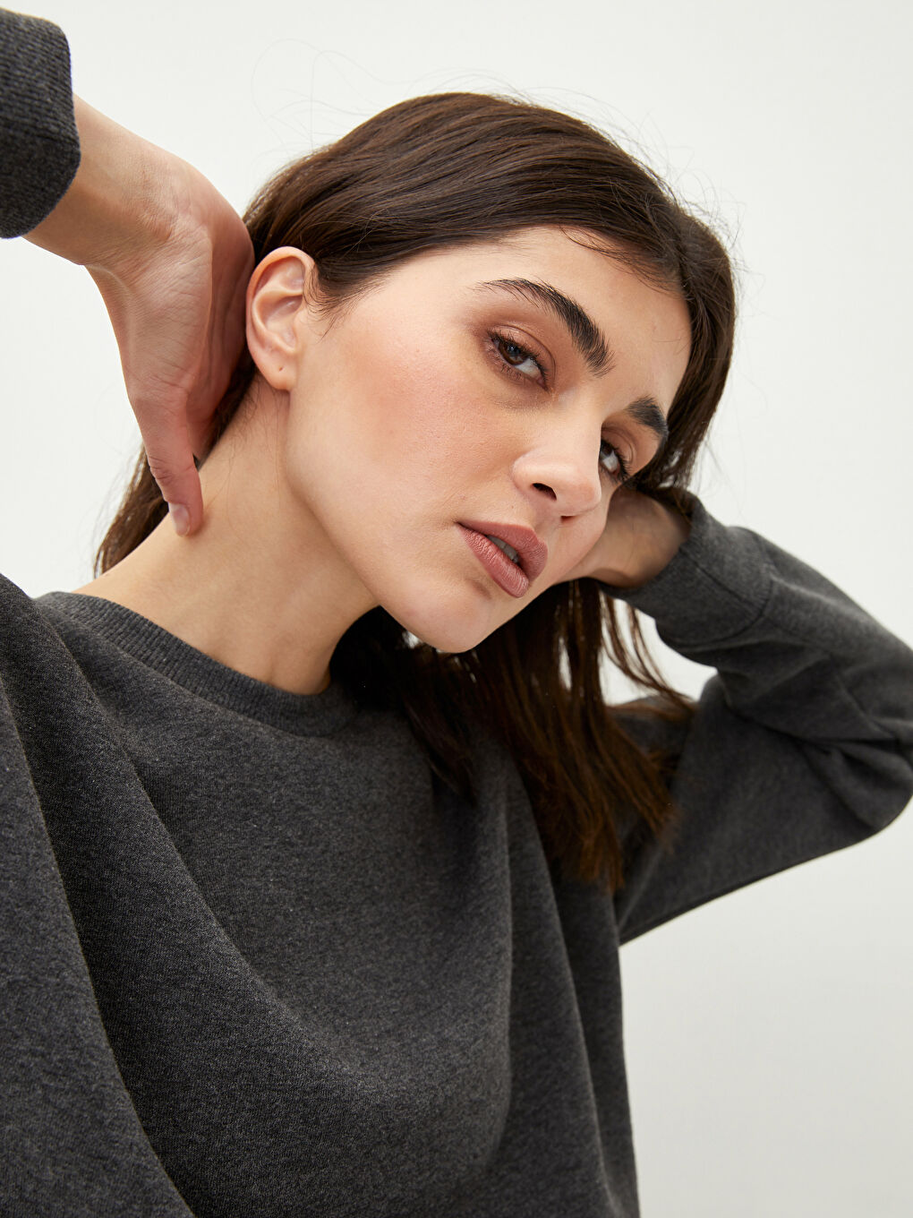 Hanorac Gros Simplu cu Guler Rotund pentru Femei-3