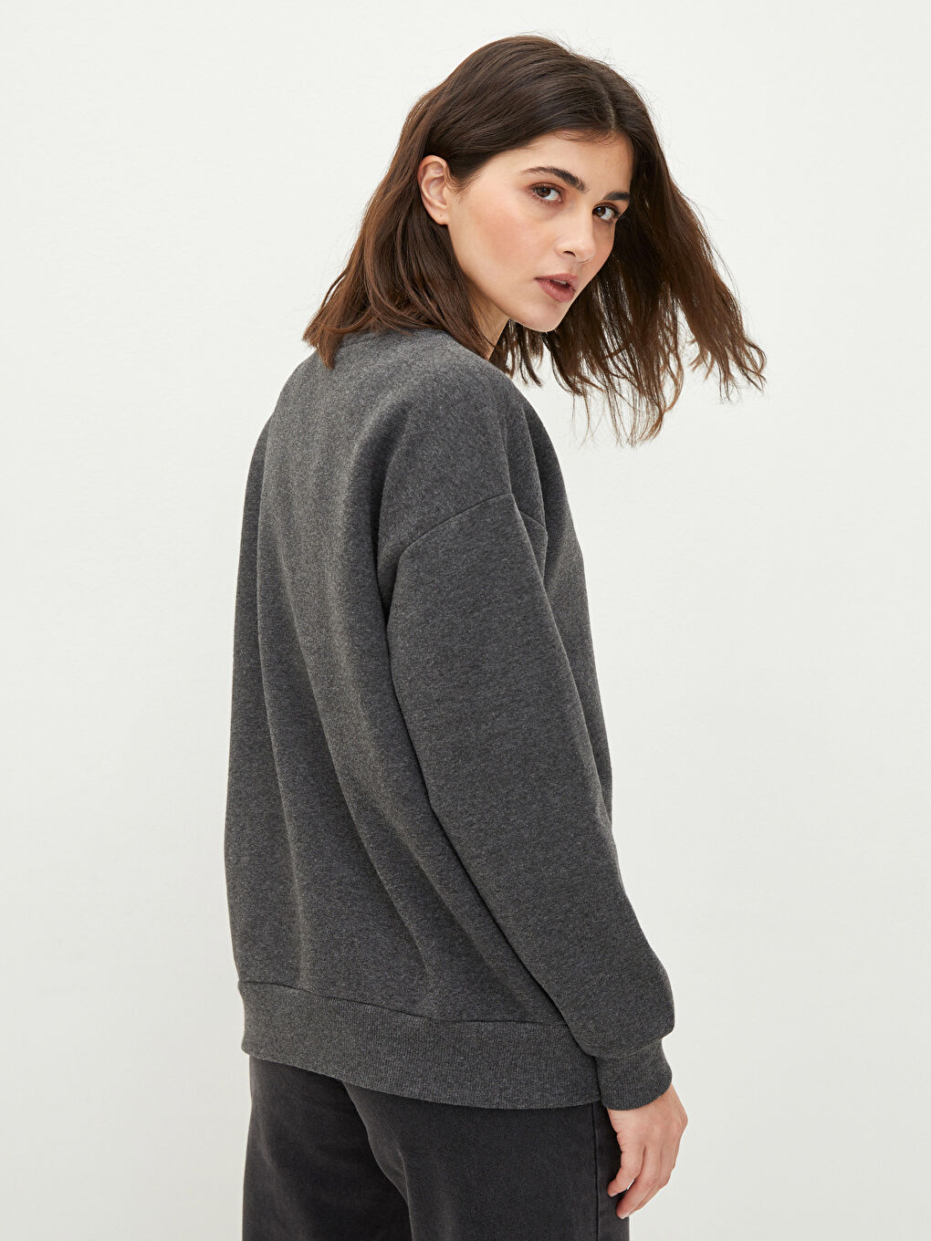 Hanorac Gros Simplu cu Guler Rotund pentru Femei-4