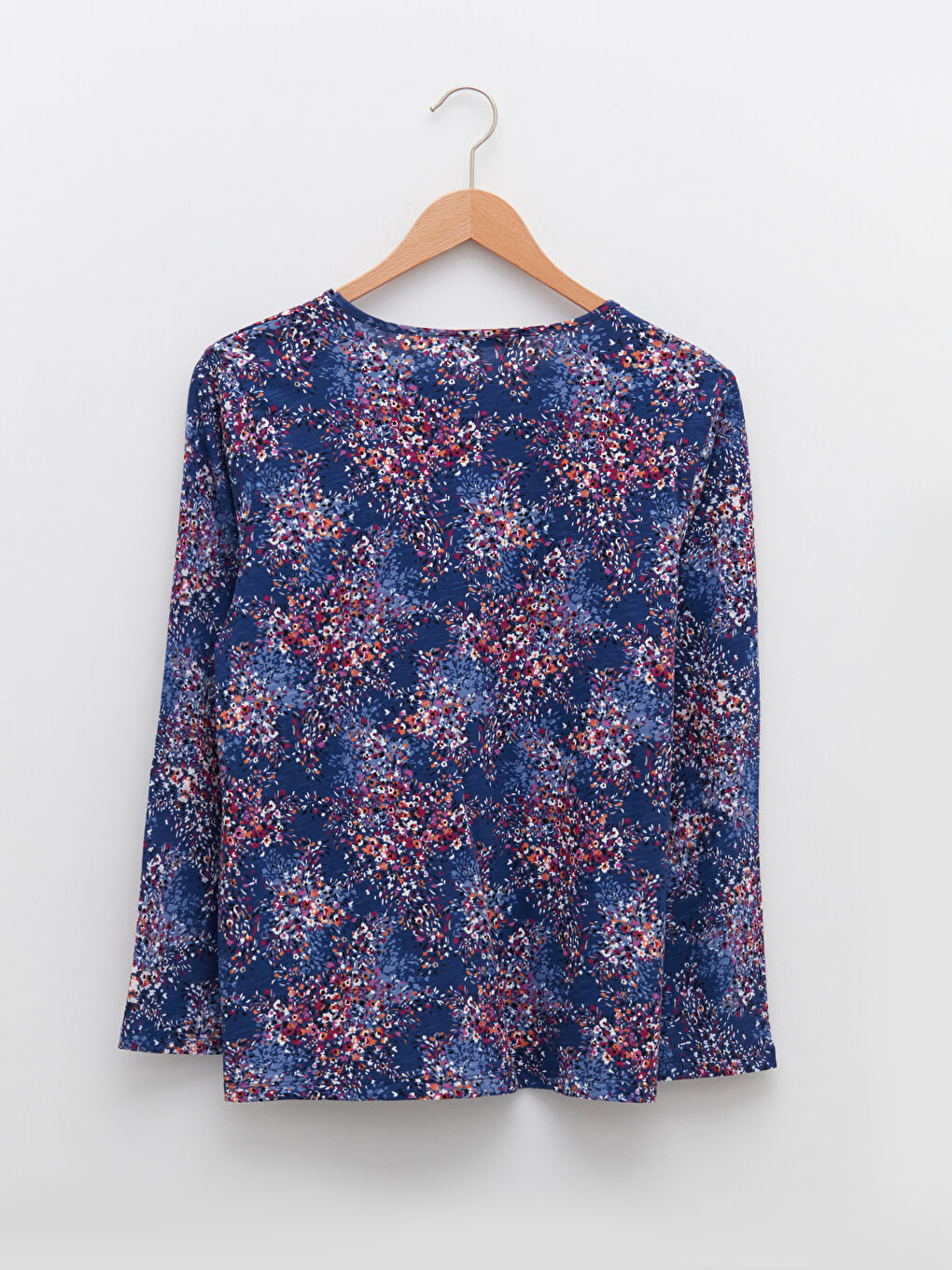 Crew Neck Floral Long Sleeve Cotton Women's T-Shirt-6