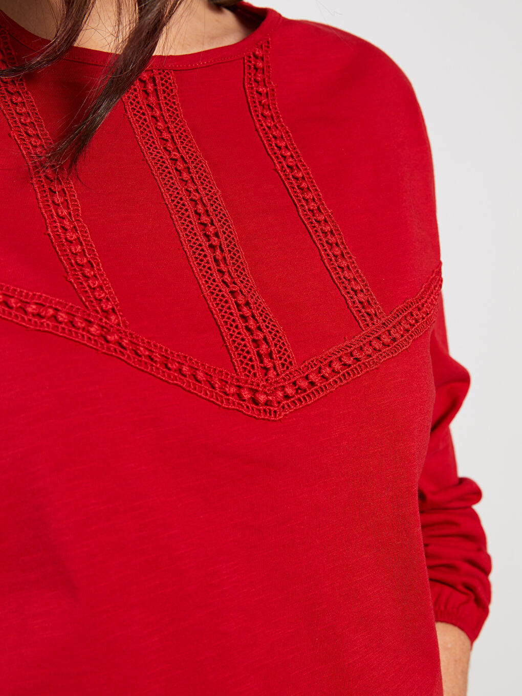 Crew Neck Embroidered Long Sleeve Cotton Women's T-Shirt-3