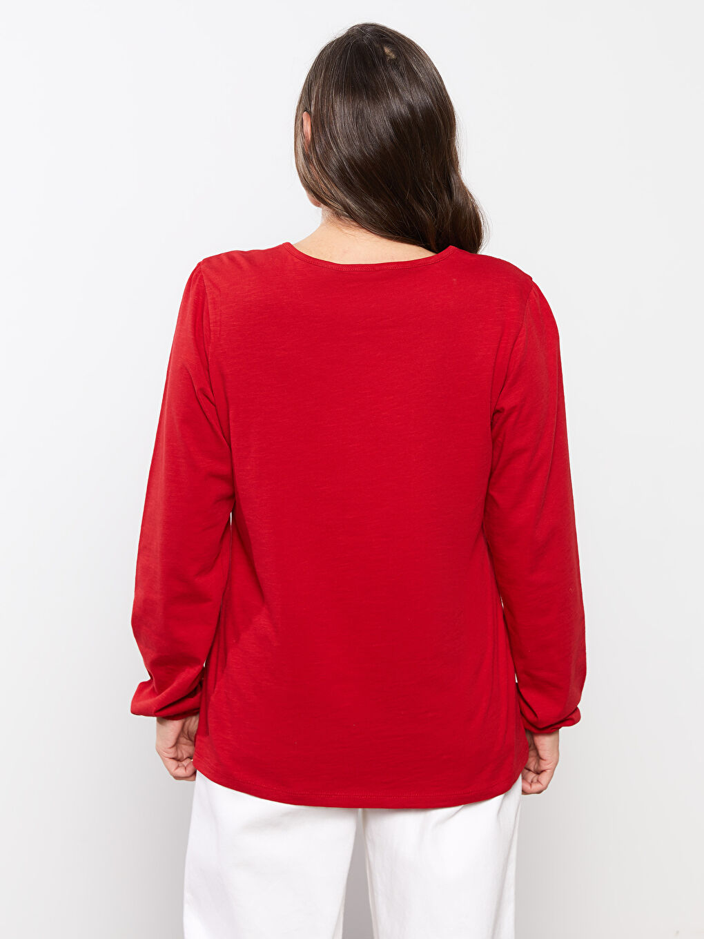 Crew Neck Embroidered Long Sleeve Cotton Women's T-Shirt-4
