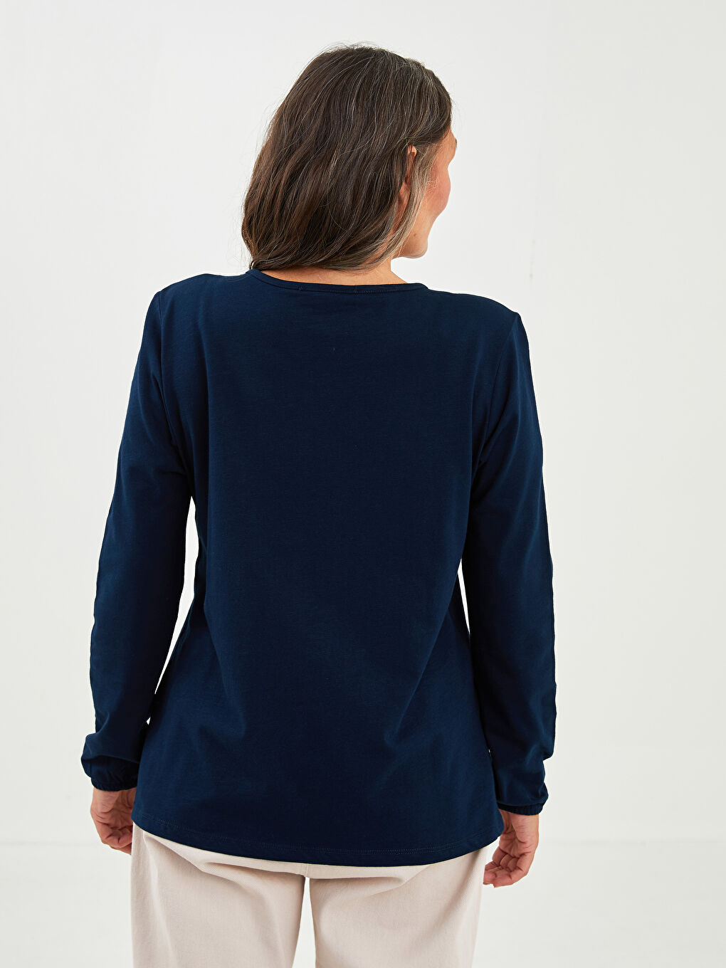 Tie Collar Ethnic Patterned Long Sleeve Cotton Women's Blouse-3