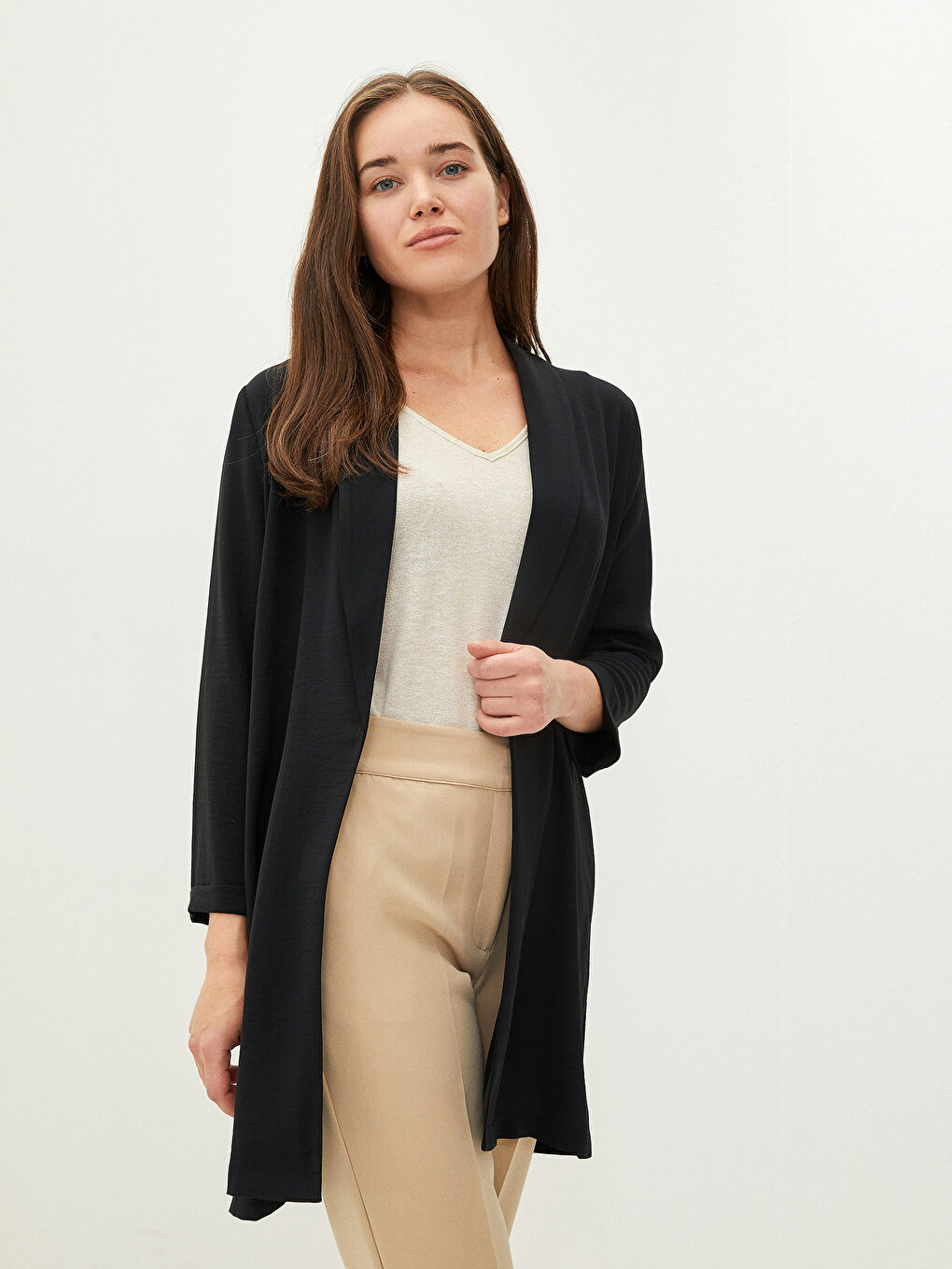LCWAIKIKI Classic Shawl Collar Straight Long Sleeve Women's Blazer Jacket -W1IH93Z8-CVL