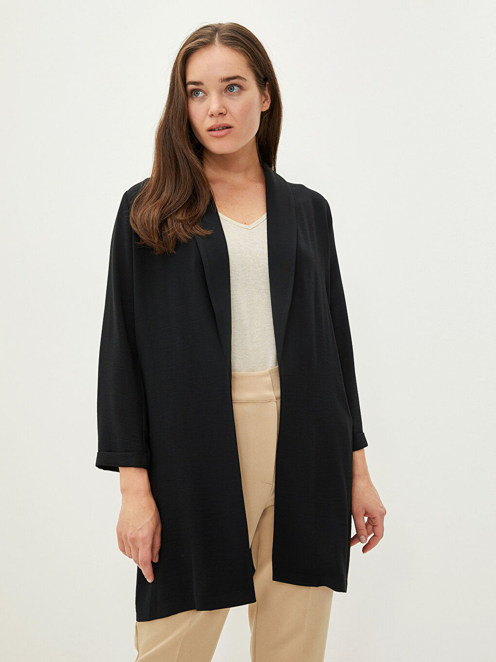 LCWAIKIKI Classic Shawl Collar Straight Long Sleeve Women's Blazer Jacket -W1IH93Z8-CVL