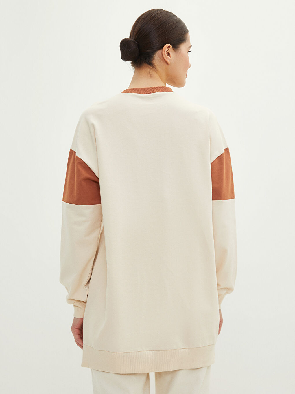 LCW Modest Crew Neck Color Block Long Sleeve Cotton Women's Sweatshirt Tunic -W1IH94Z8-DF7