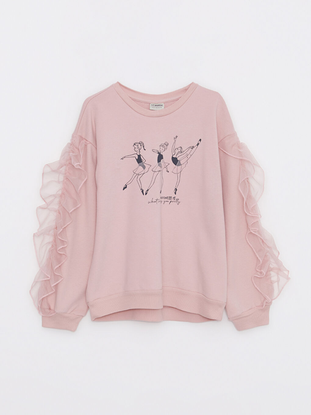 Crew Neck Printed Long Sleeve Girls' Sweatshirt