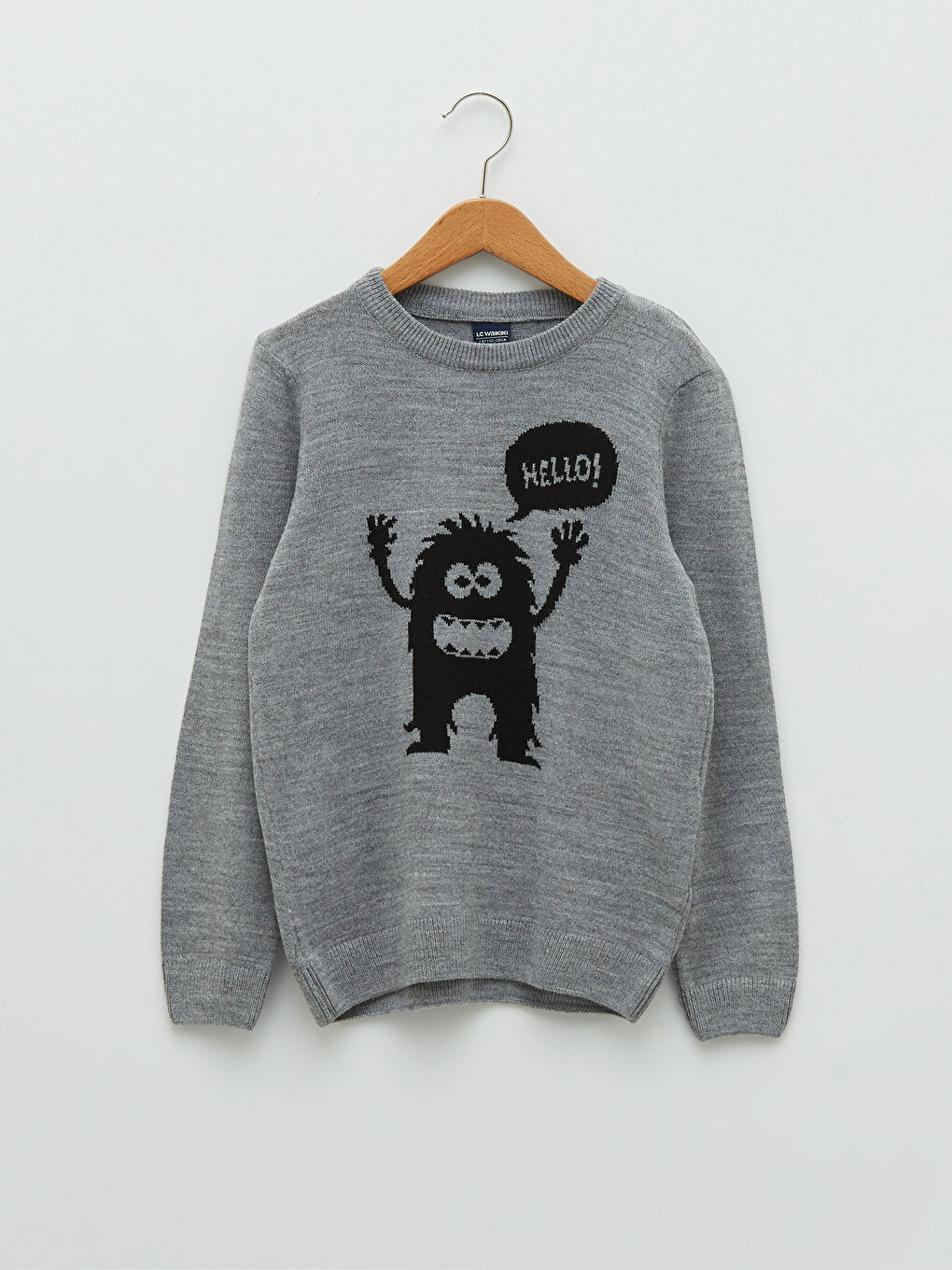 Crew Neck Patterned Long Sleeve Boy Tricot Sweater