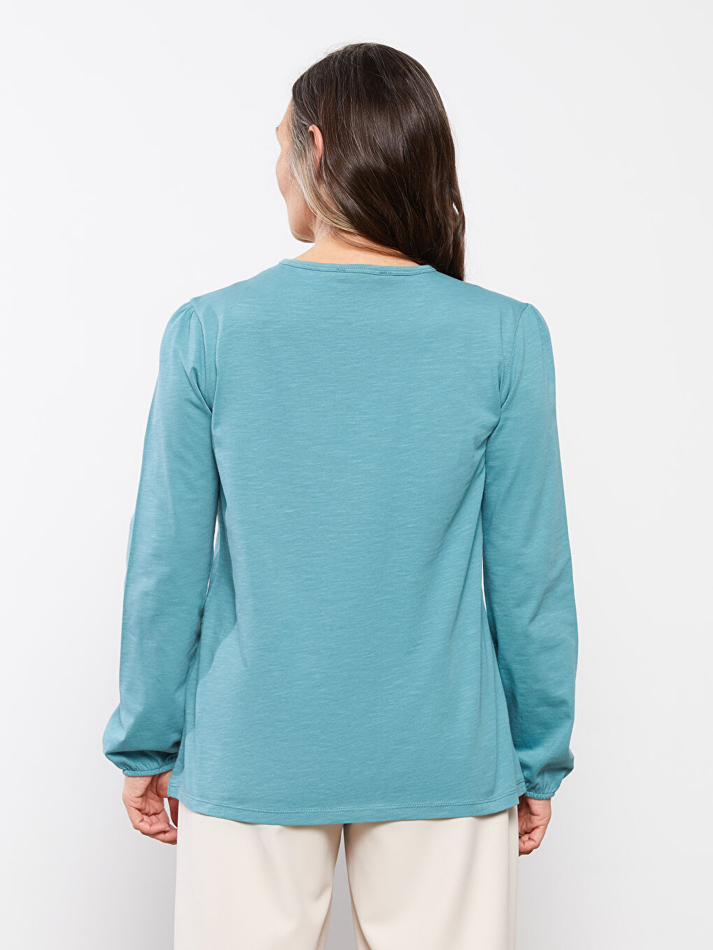 LCW Grace Crew Neck Embroidered Long Sleeve Cotton Women's Blouse -W1II40Z8-H8C
