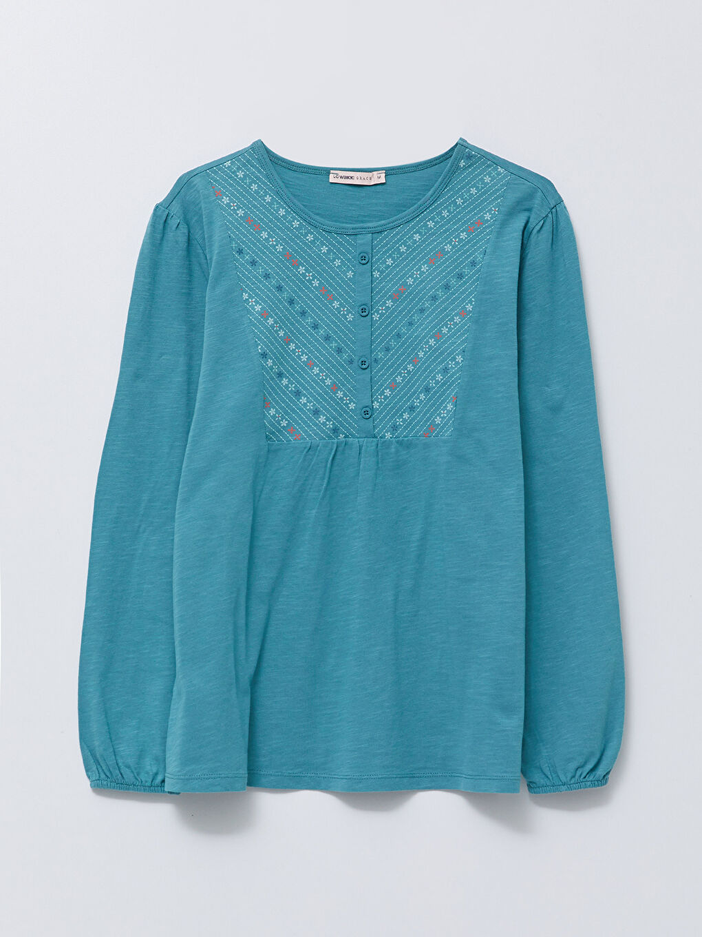LCW Grace Crew Neck Embroidered Long Sleeve Cotton Women's Blouse -W1II40Z8-H8C