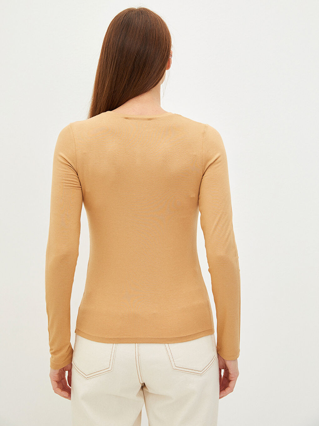 Crew Neck Plain Long Sleeve Women's T-Shirt-3