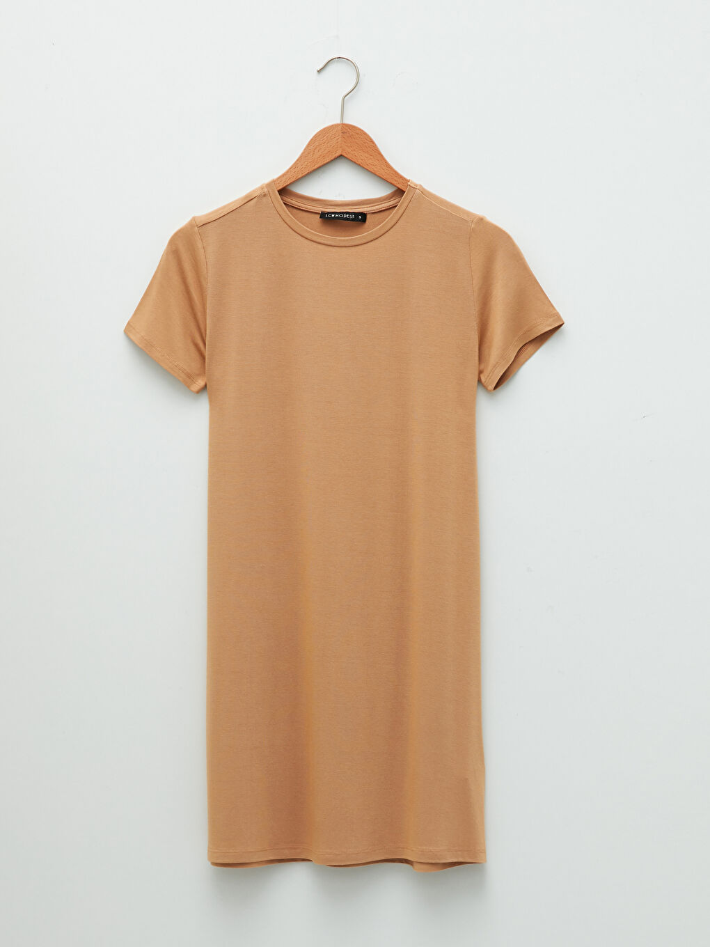 Kahverengi Bisiklet Yaka Düz Kısa Kollu Kadın Tunik-5