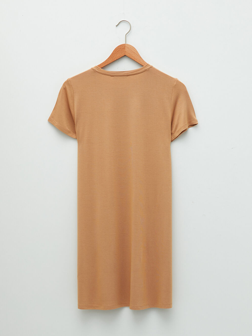 Kahverengi Bisiklet Yaka Düz Kısa Kollu Kadın Tunik-6