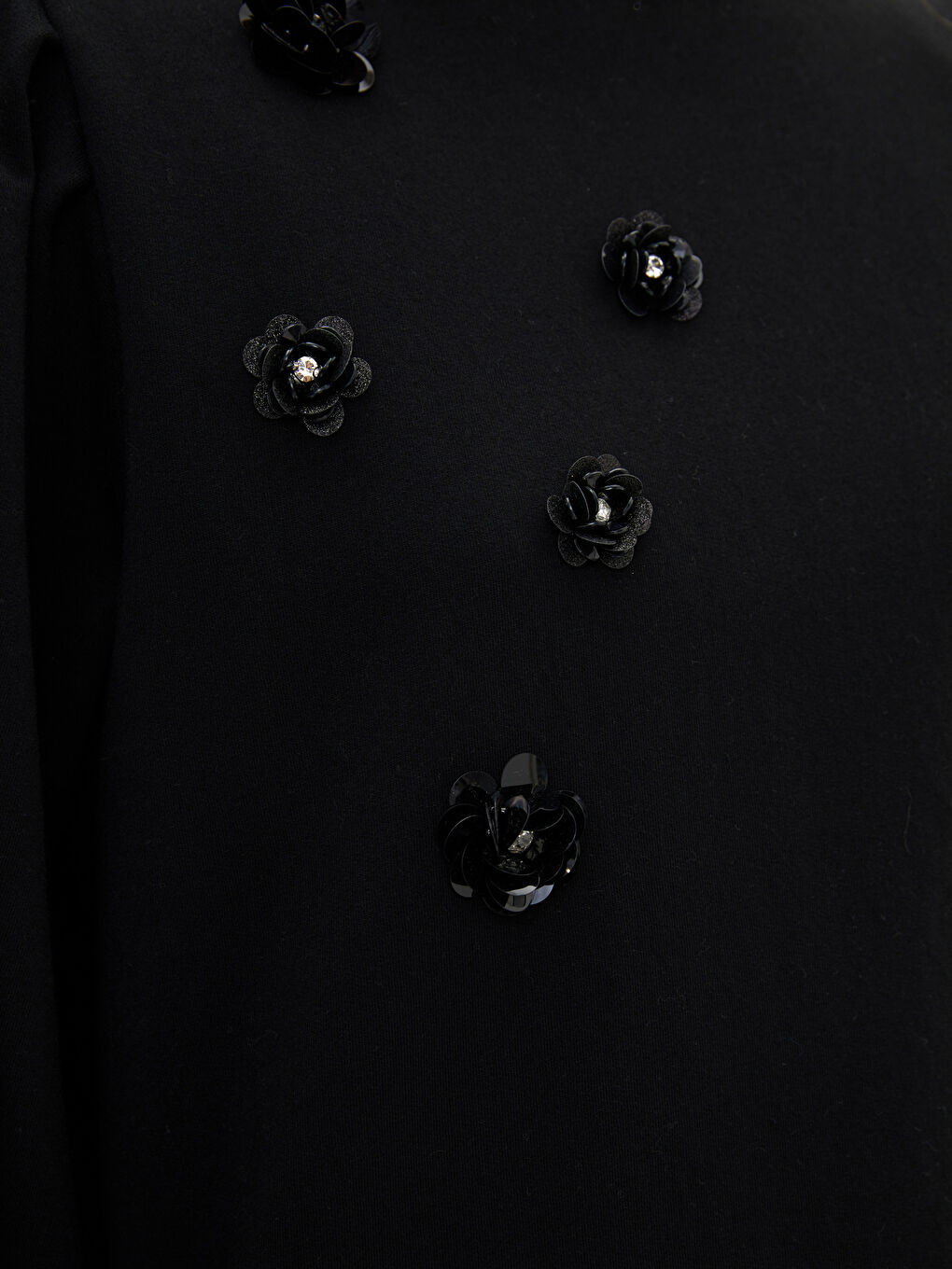 Siyah Bisiklet Yaka Çiçekli Uzun Kollu Kadın Sweatshirt Tunik-3