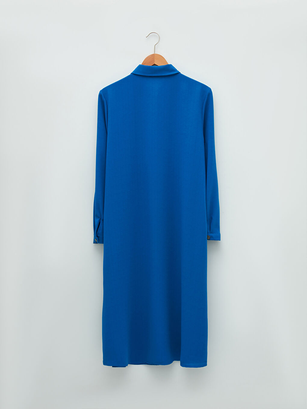 Mavi Düz Uzun Kollu Kadın Gömlek Tunik-6