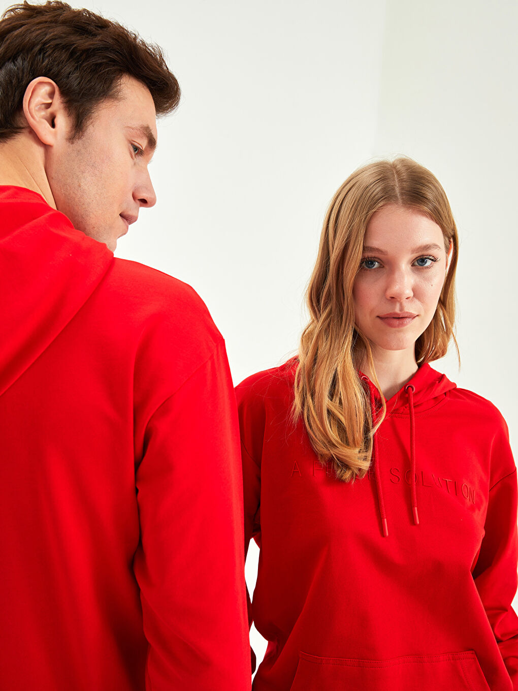 Kırmızı Oversize Uzun Kollu Baskılı Unisex Hoodie